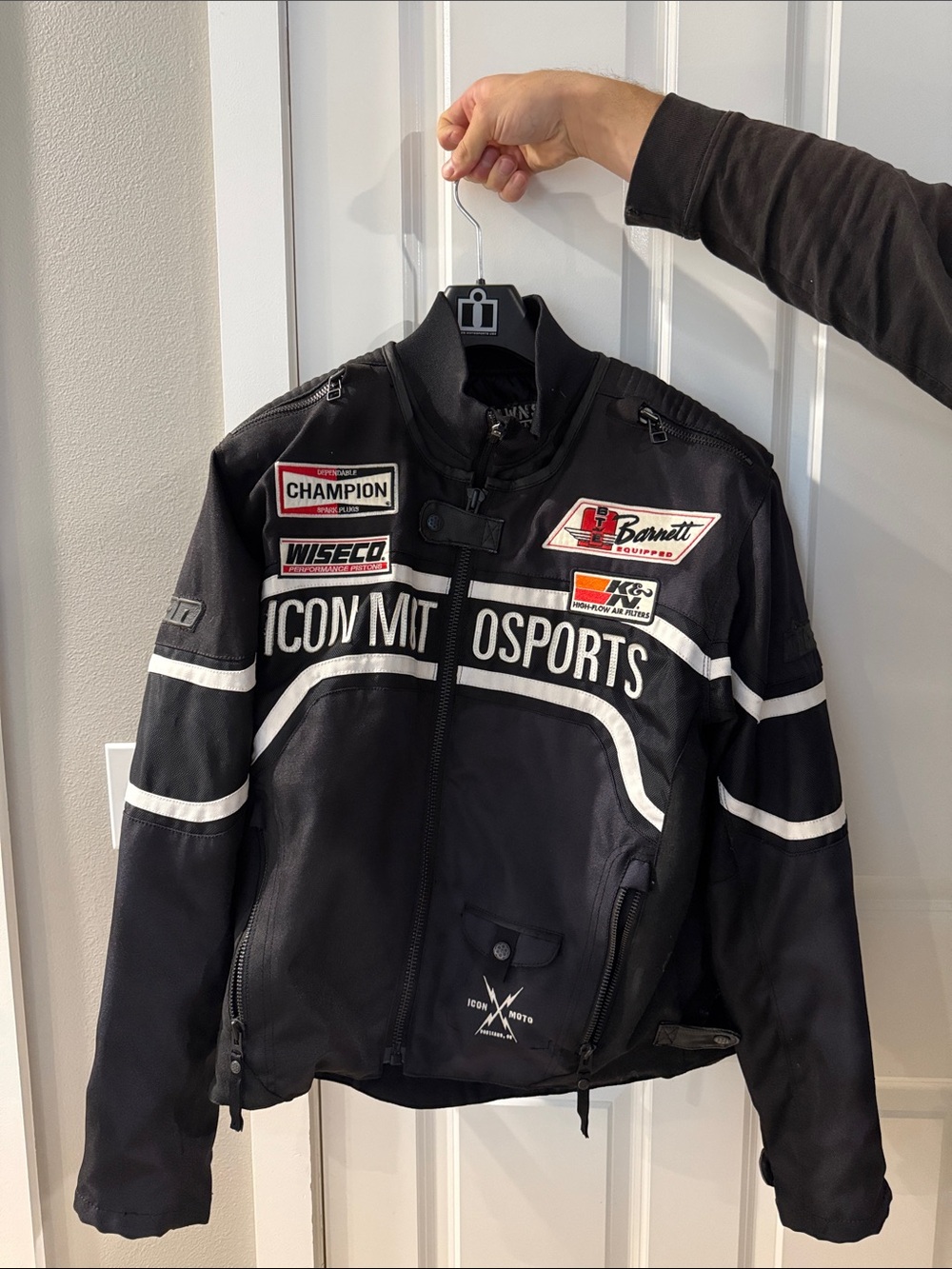 ICON Black Motorcycle Sport Jacket with White Accents
